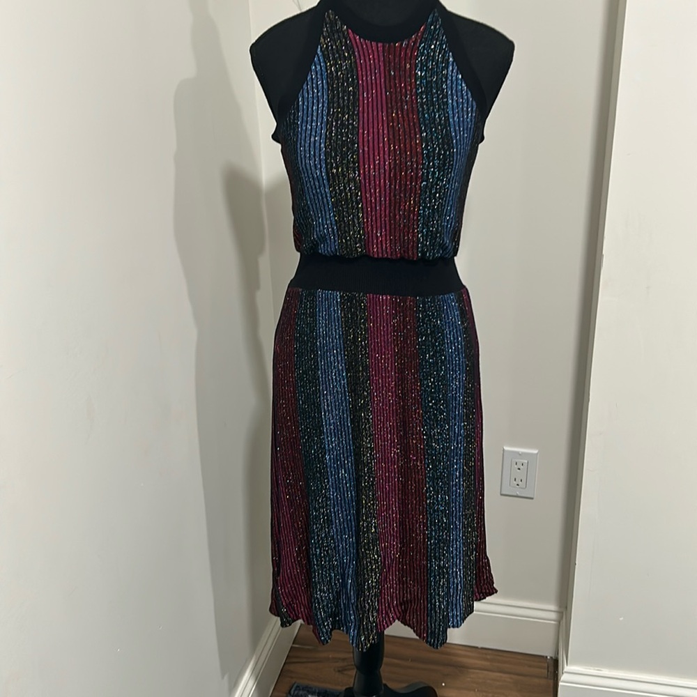 Parker metallic sweater dress in excellent condition size large. Zip closure